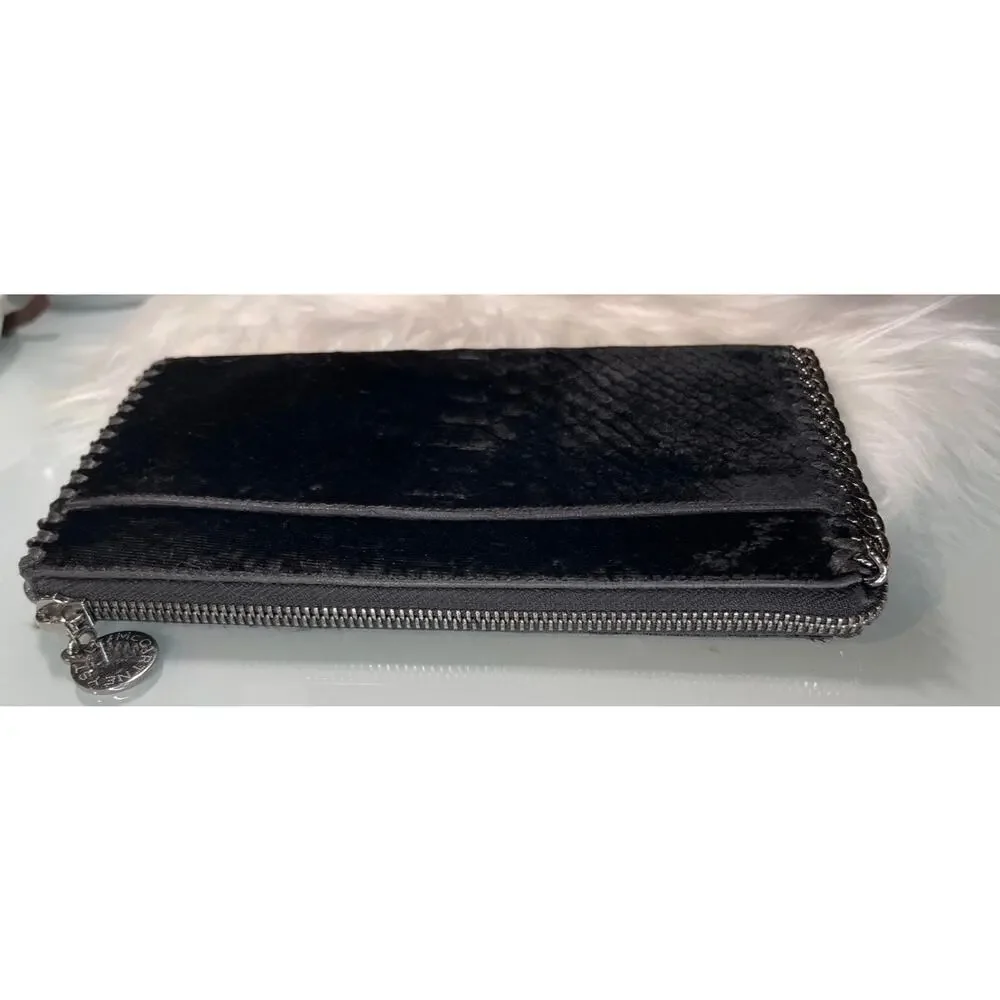 Stella McCartney fallabella black velvet python wallet